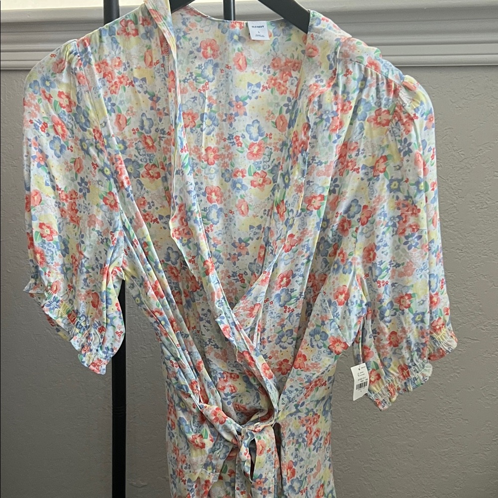 Floral Wrap Blouse with Puff Sleeves